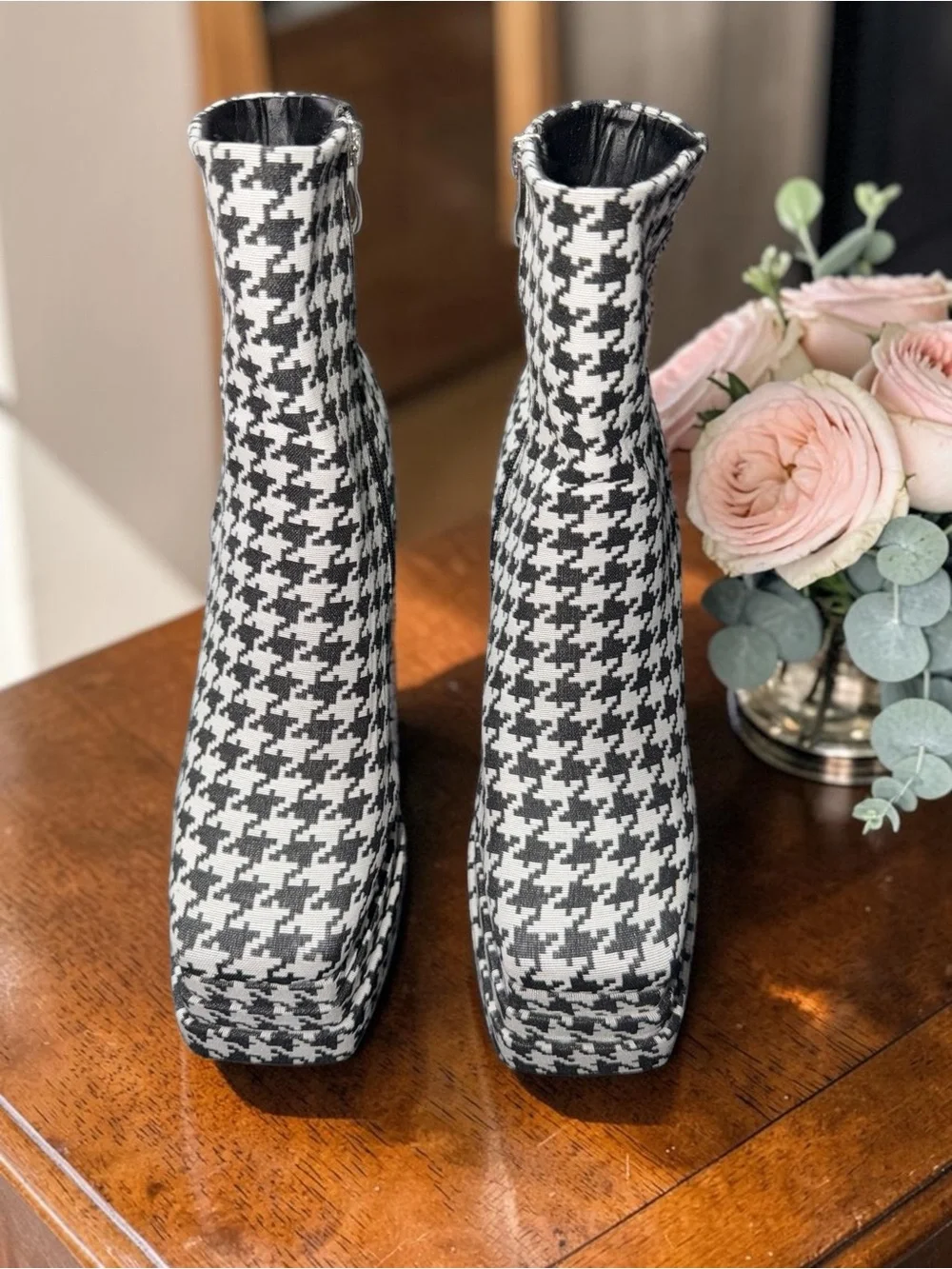 Azalea Wang Houndstooth Platform Ankle Boots Size 8 Statement Heels - Picture 3 of 7